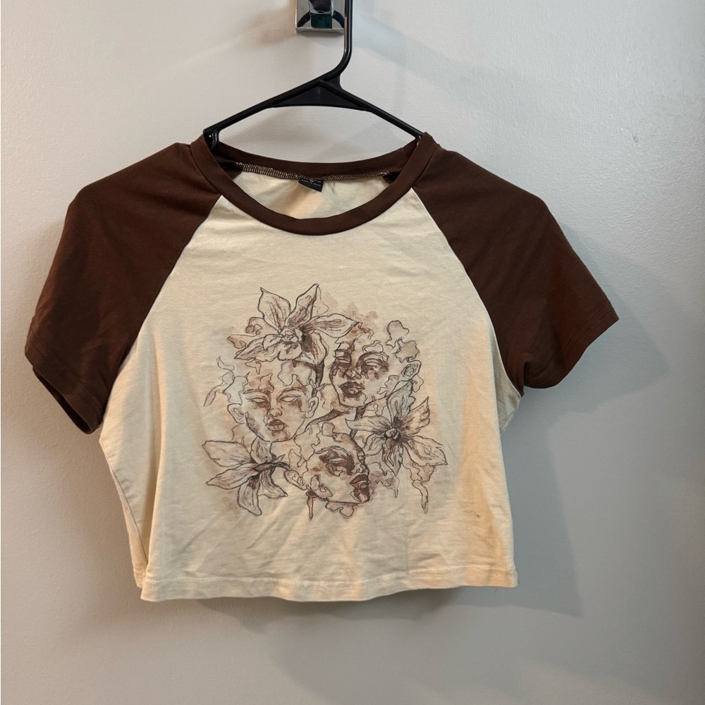 Brown and Cream Graphic Crop Top